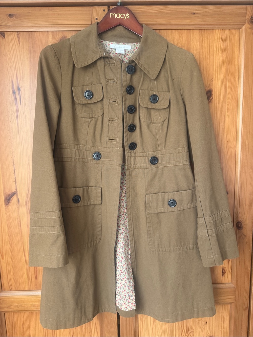 Charlotte Russe Olive Utility Button-Front Trench Coat